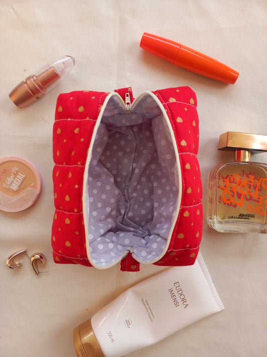 Necessaire Vermelha Coração Dourado