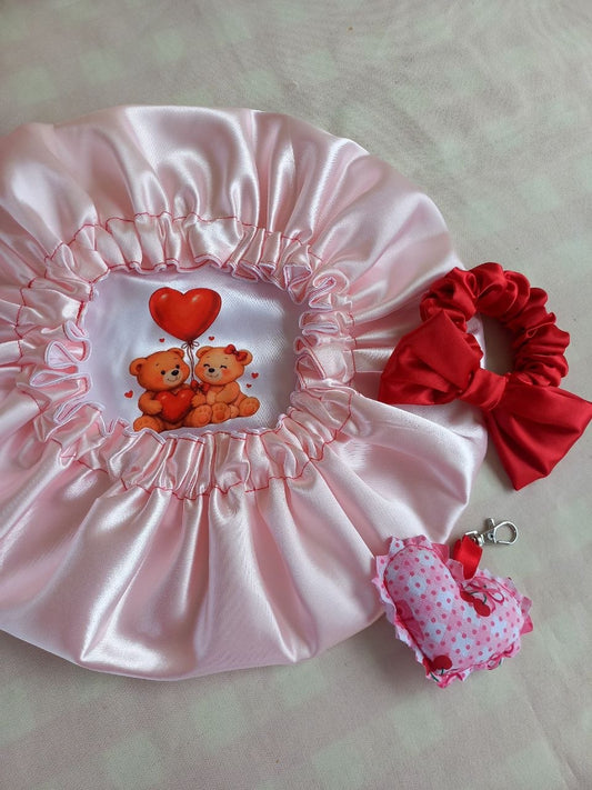 Kit Ursinhos com coração rosa bebê