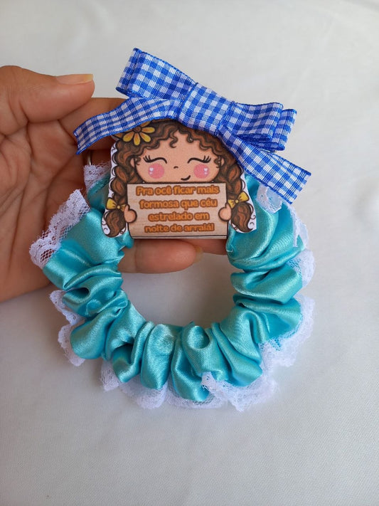 Scrunchie Junina 2 em 1 Azul bebê