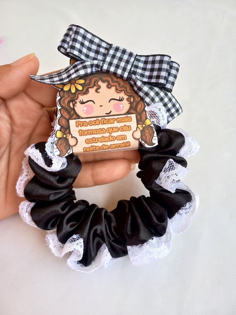 Scrunchie Junina 2 em 1 Preta