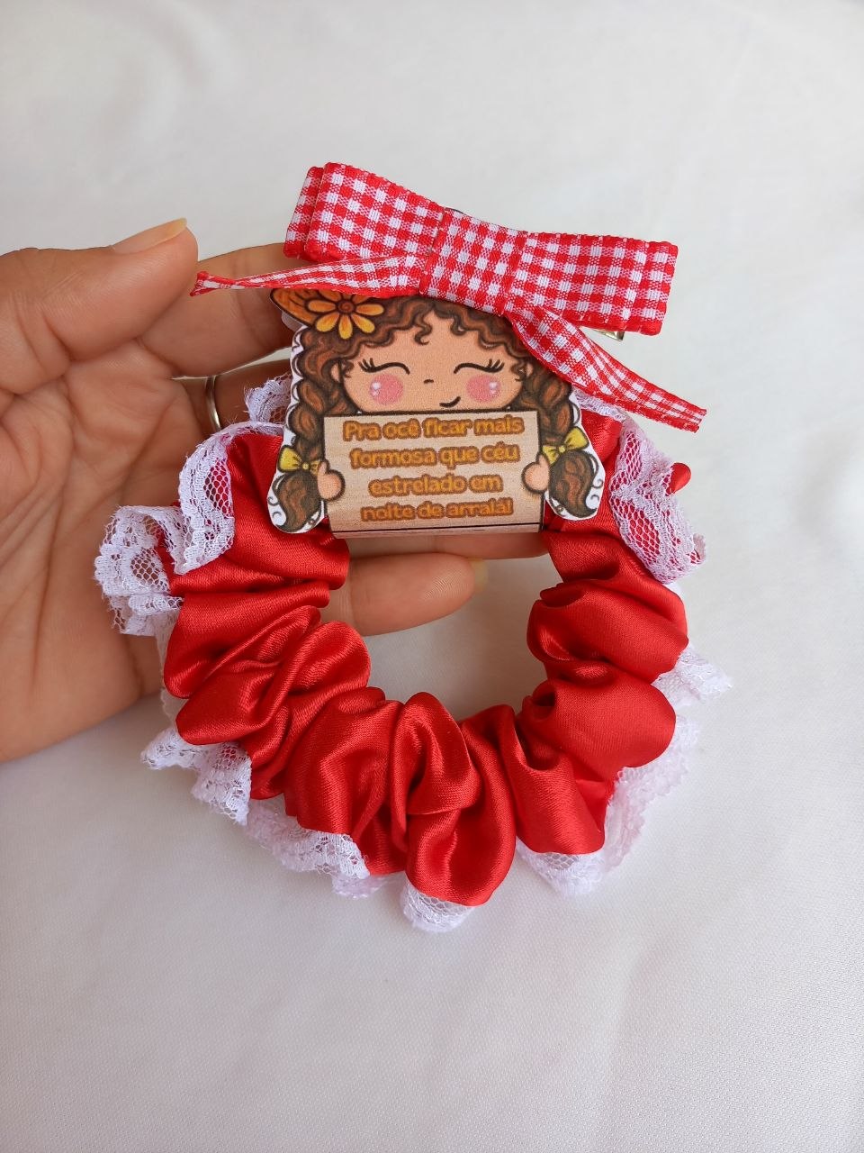 Scrunchie Junina 2 em 1 Vermelha