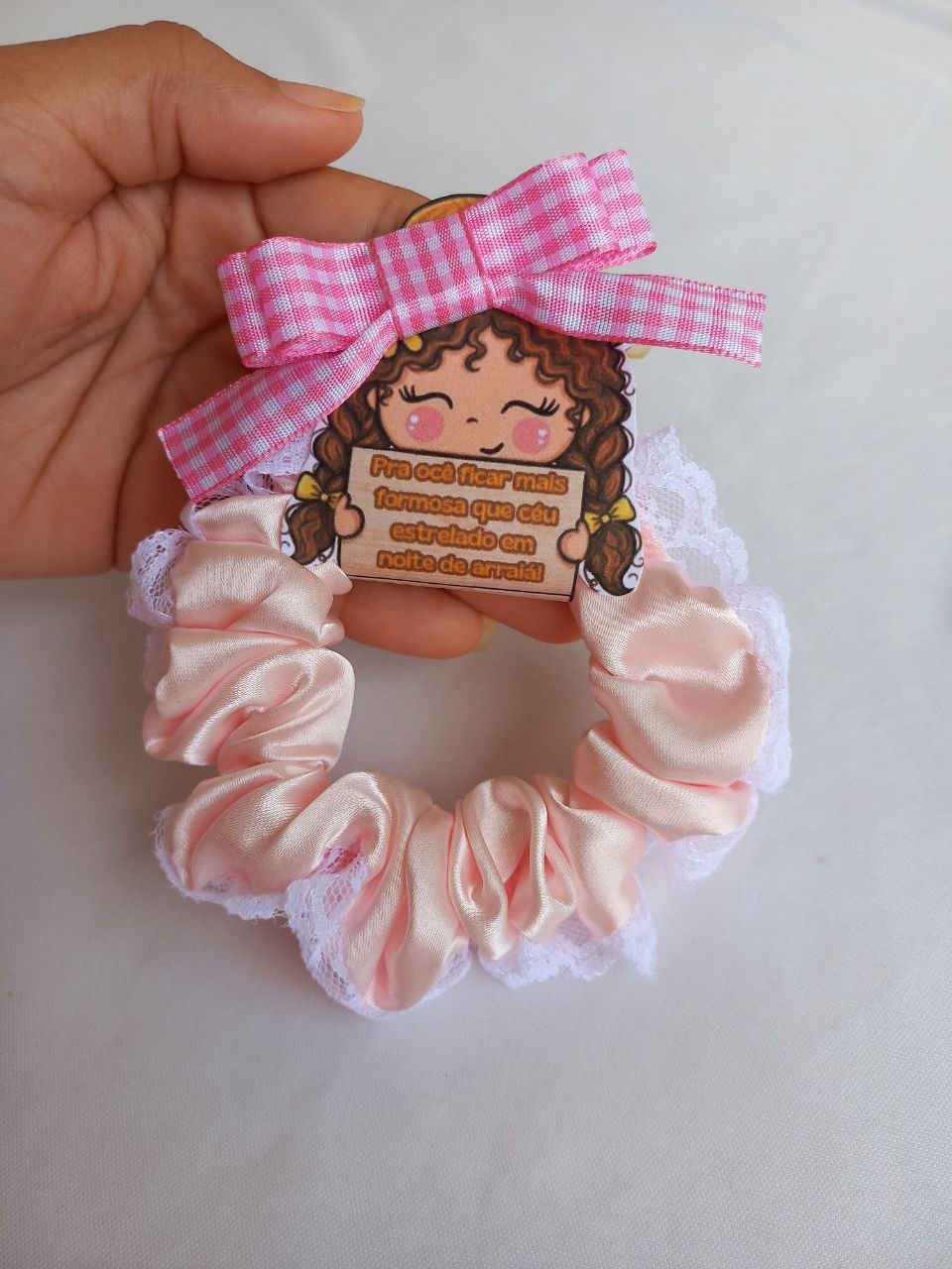 Scrunchie Junina 2 em 1 Rosa bebê